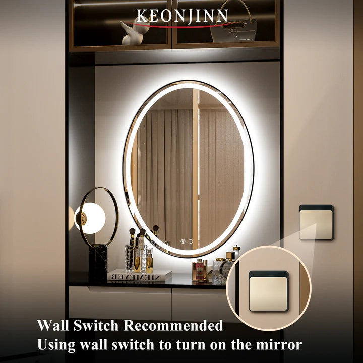 KeonJinn ETL Certificated Frontlit Oval LED Bathroom Mirror