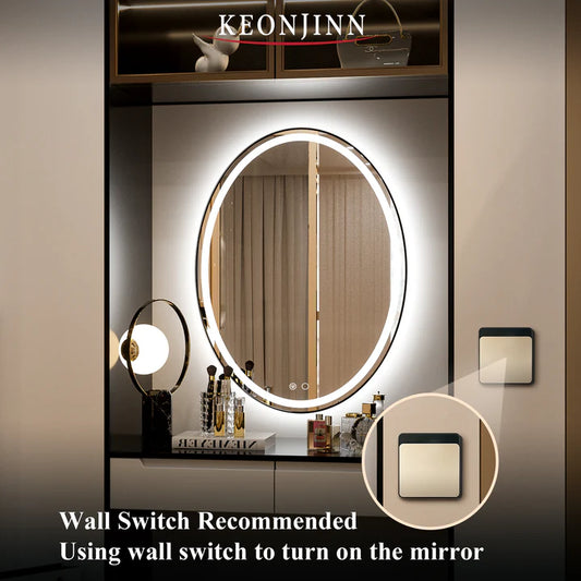 KeonJinn ETL Certificated Frontlit Oval LED Bathroom Mirror