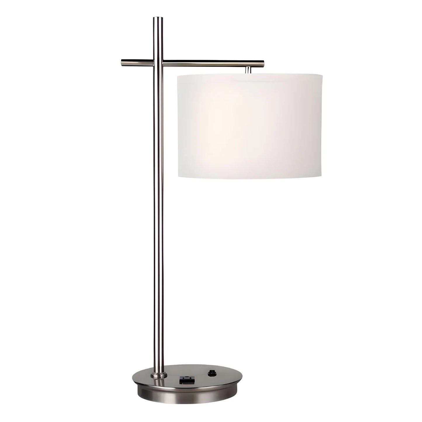 Astra Desk Table Lamps- Desk Table Lamps with brushed nickel finish and one convenience outlet