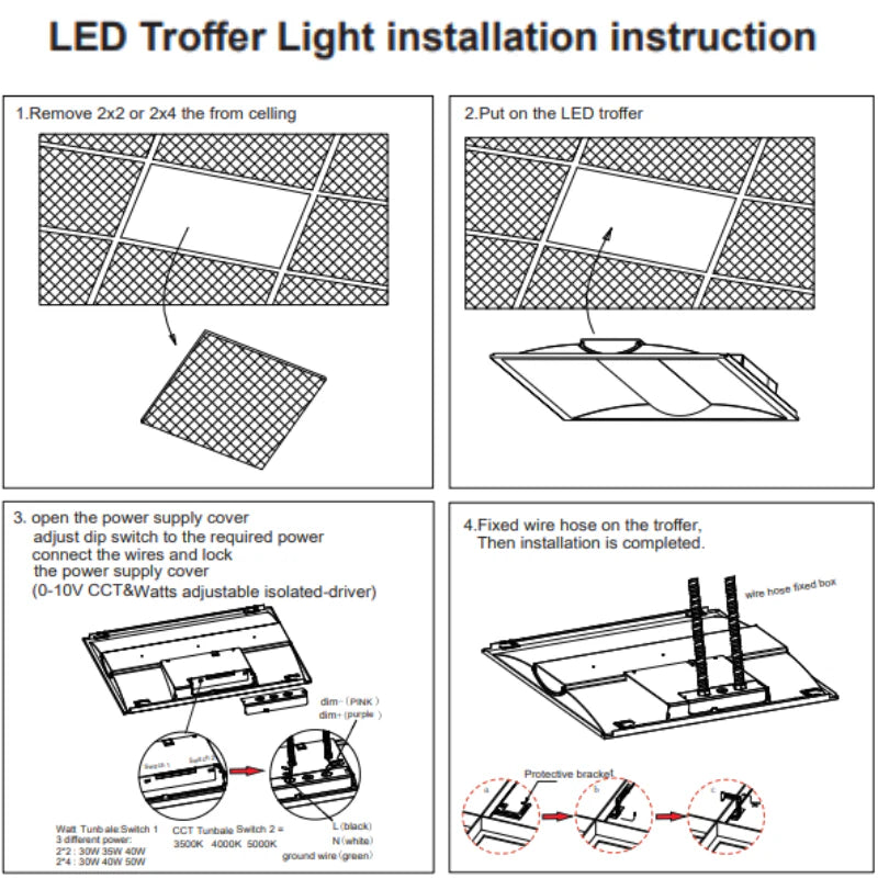 2x2 LED Troffer Lights, Selectable Wattage (30W/35W/40W) and CCT (3500K/4000K/5000K) with 130LM/Watt - ETL and DLC 5.1