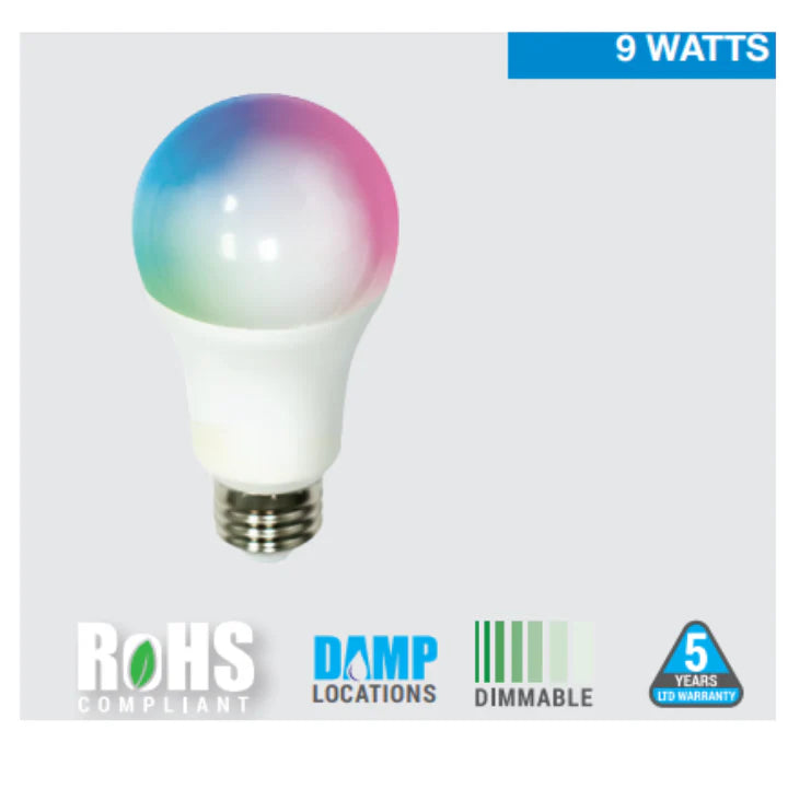 800 Lumen A19 LED Smart Light Bulb with RGB - 9W, WiFi Enabled, Works with Alexa and Google Assistant